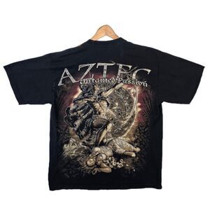 Aztec Untamed Passion Black Double Sided T-Shirt Adult XL Y2K Vtg AOP Vintage